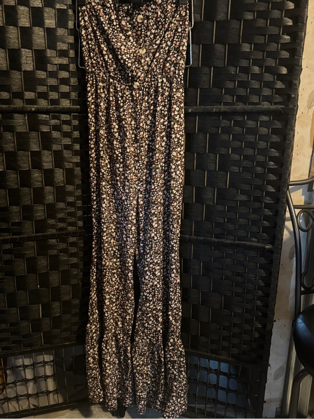 SHEIN Black Floral Wide-Leg Jumpsuit